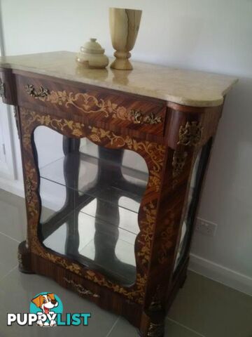 Pier Display Cabinet, Marble Top. Vintage Cedar Buffet/Sideboard