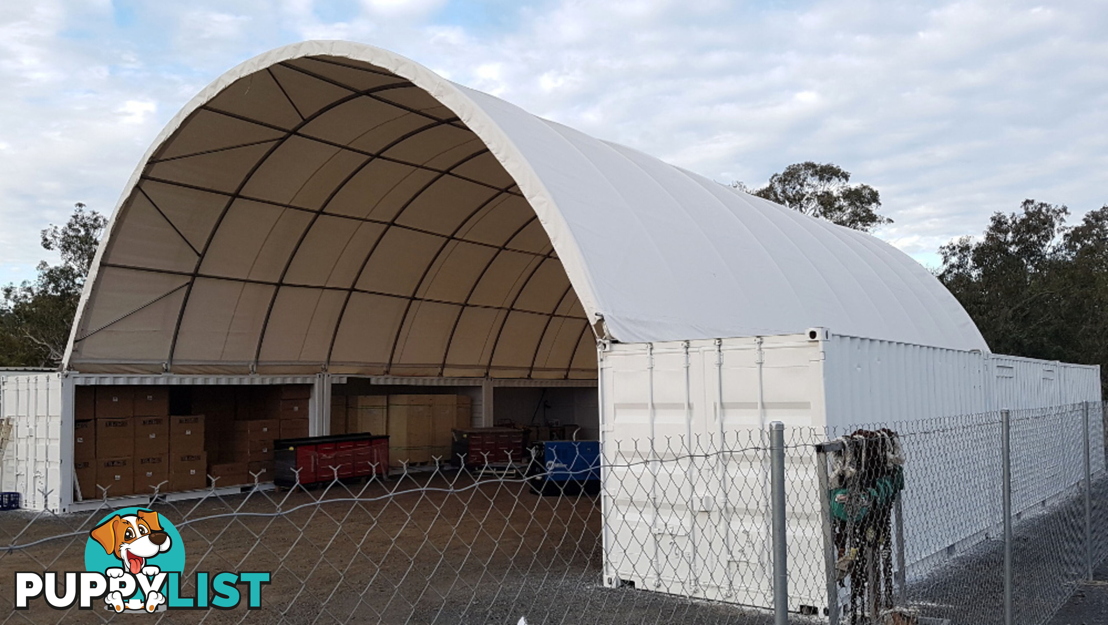 New 12m x 18m (223m2) Container Shelter Workshop Igloo Dome & Endwall