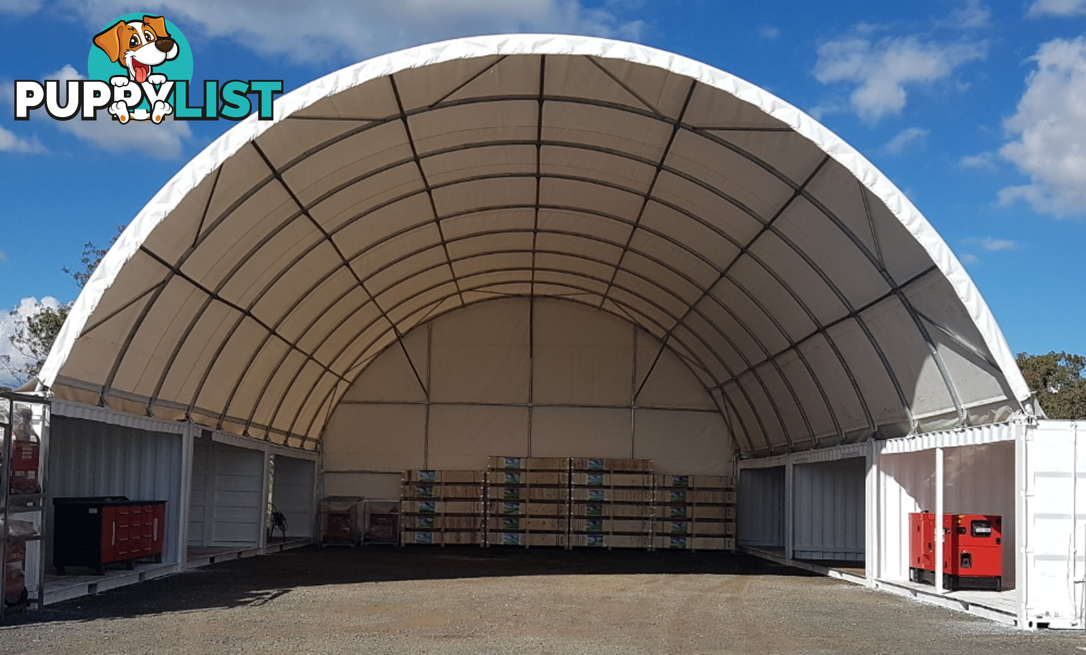 New 12m x 18m (223m2) Container Shelter Workshop Igloo Dome & Endwall