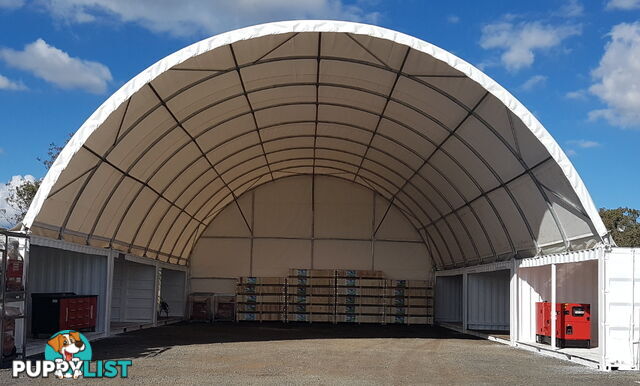 New 12m x 18m (223m2) Container Shelter Workshop Igloo Dome & Endwall