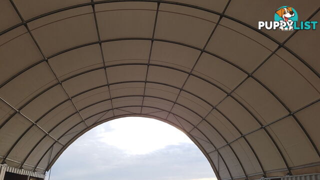New 12m x 18m (223m2) Container Shelter Workshop Igloo Dome & Endwall