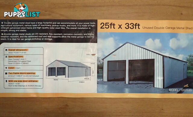 New 7.6m x 10.1m (77m²) All Steel Double Garage Carport Shed Mancave