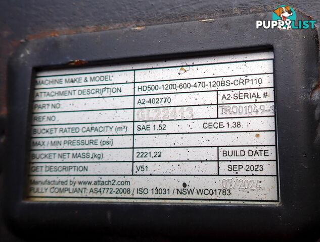 New 30-65 ton (110mm or 120mm pin) 1200mm Attach2 Heavy Duty Excavator Quarry Rock Bucket