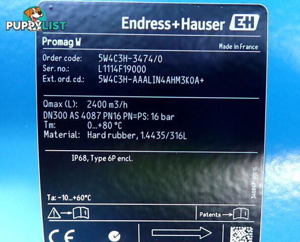 New Endress+Hauser DN300, Proline Promag W 400 Electromagnetic Flowmeter