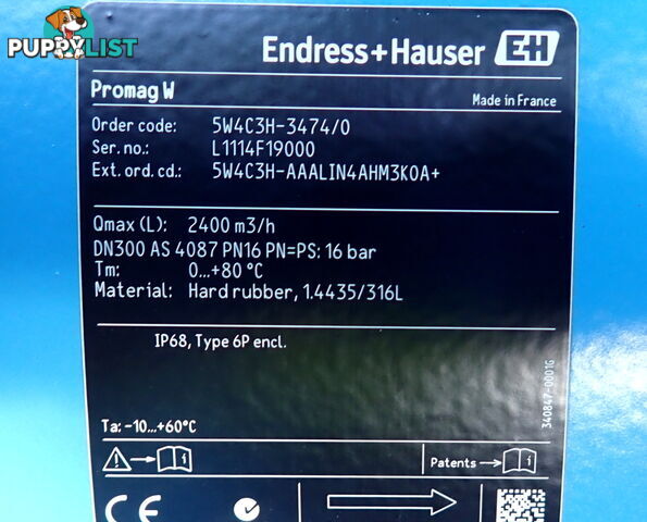 New Endress+Hauser DN300, Proline Promag W 400 Electromagnetic Flowmeter