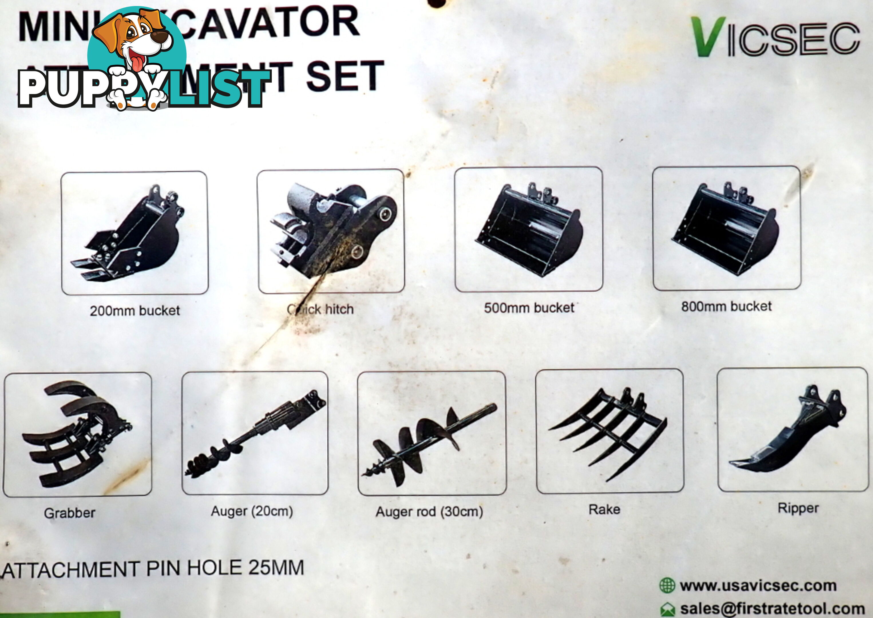 New 0.8-1.7 ton (25mm pin) Mini Excavator Attachments Kit