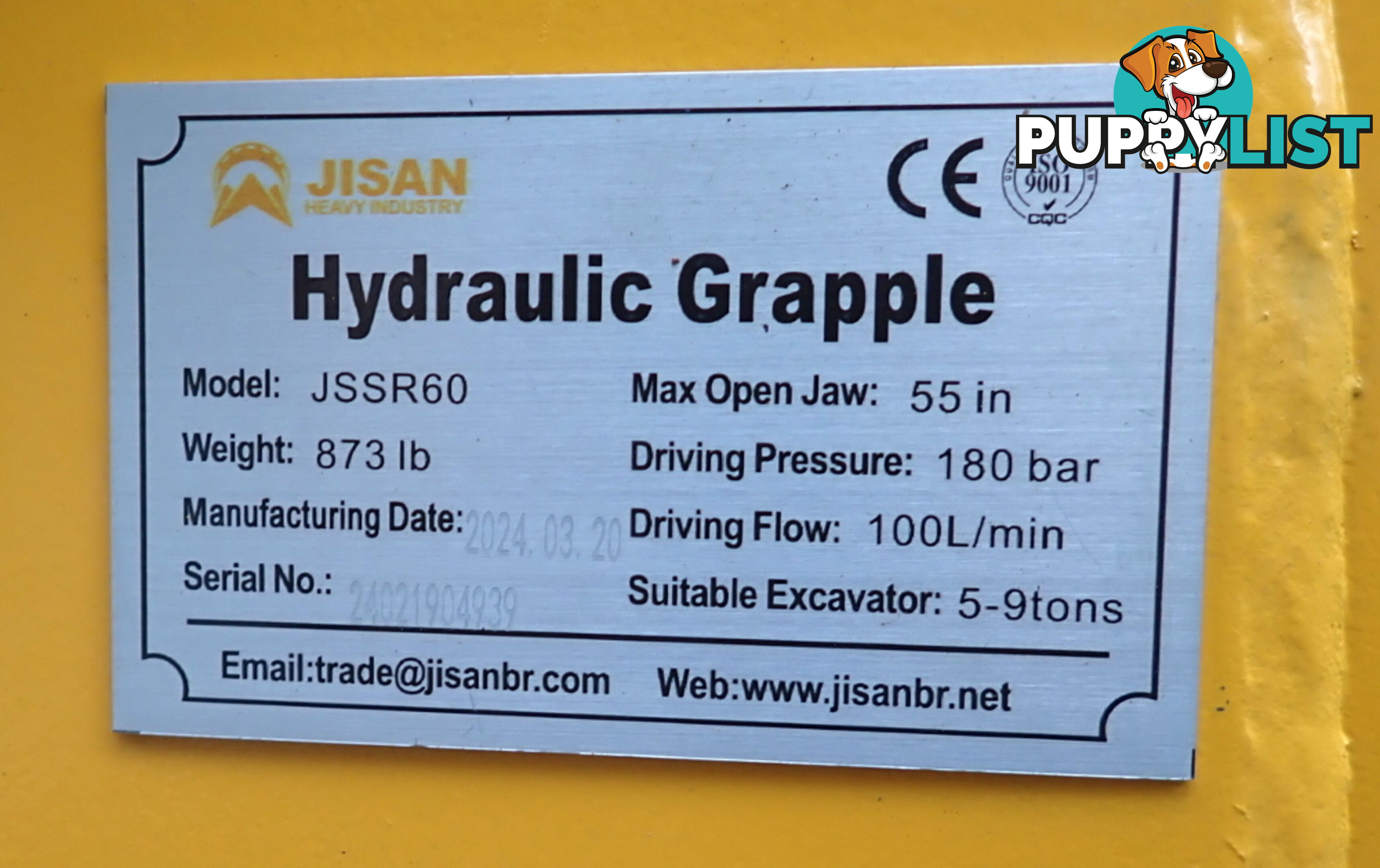 New Jisan 5-10 ton (45 or 50mm Pin) Excavator Rotating Hydraulic Grapple Grab