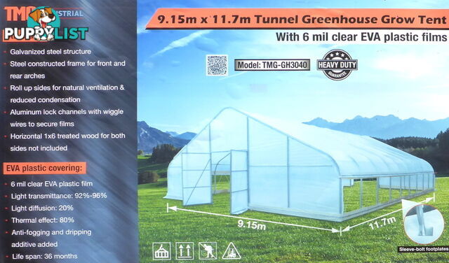 Huge 9.15m x 11.7m (107m2) Greenhouse Tunnel Building Grow Tent