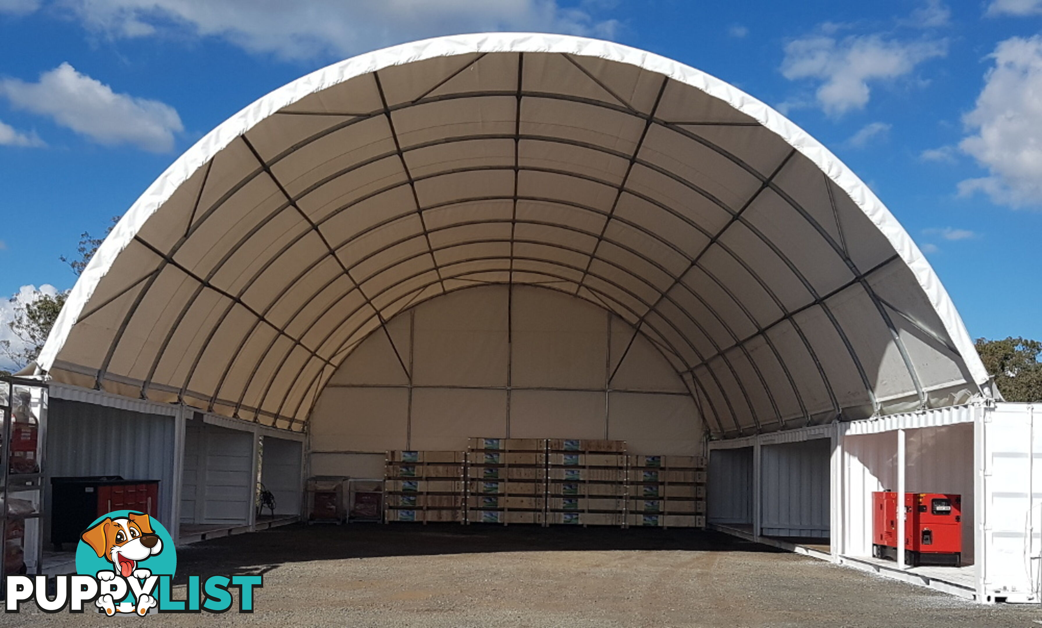 New 12m x 18m (223m2) Container Shelter Workshop Igloo Dome & Endwall