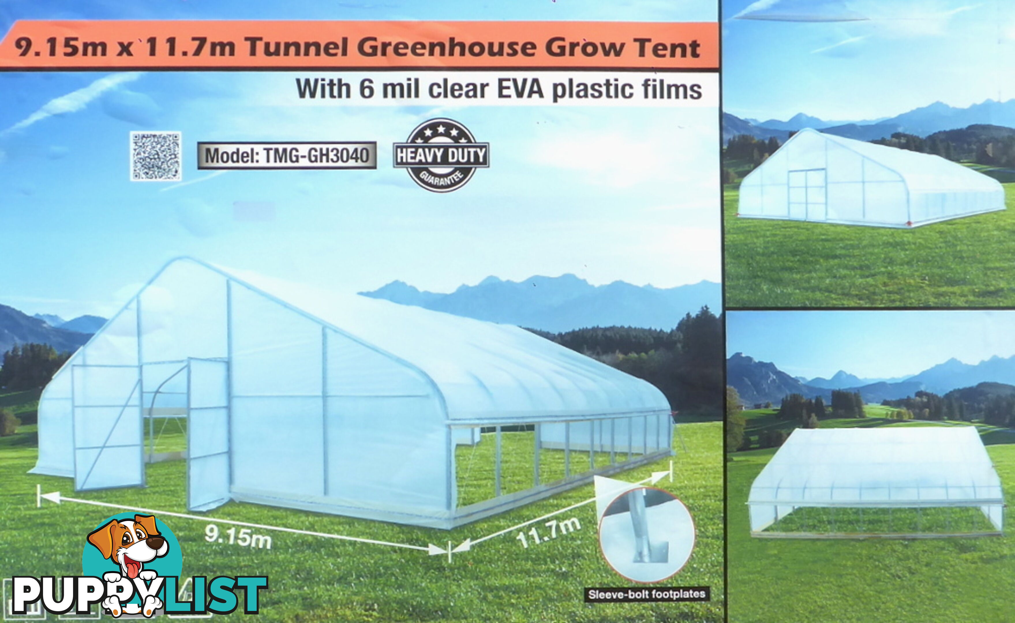 Huge 9.15m x 11.7m (107m2) Greenhouse Tunnel Building Grow Tent