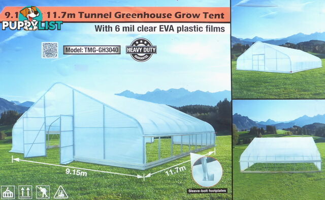 Huge 9.15m x 11.7m (107m2) Greenhouse Tunnel Building Grow Tent