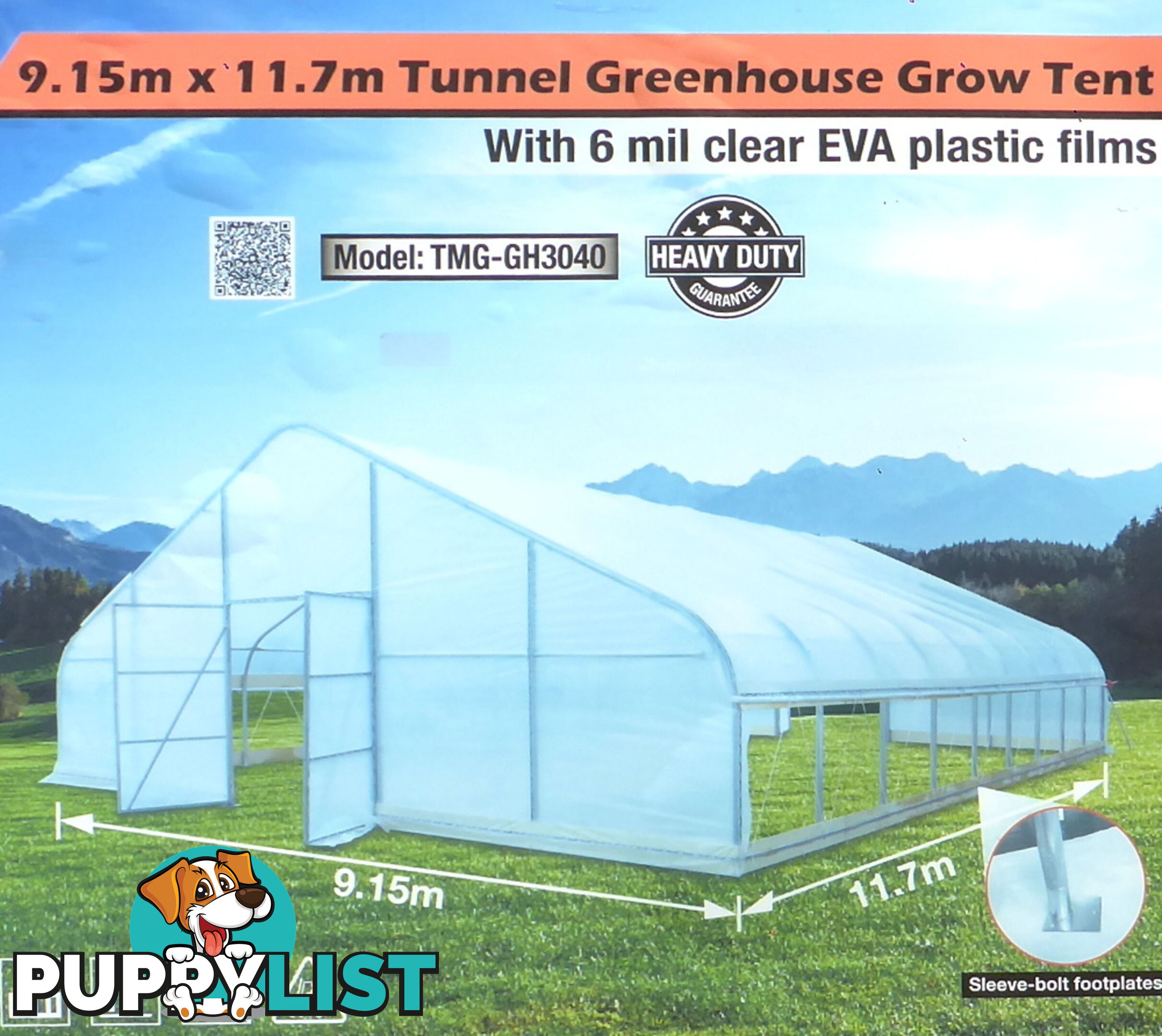 Huge 9.15m x 11.7m (107m2) Greenhouse Tunnel Building Grow Tent