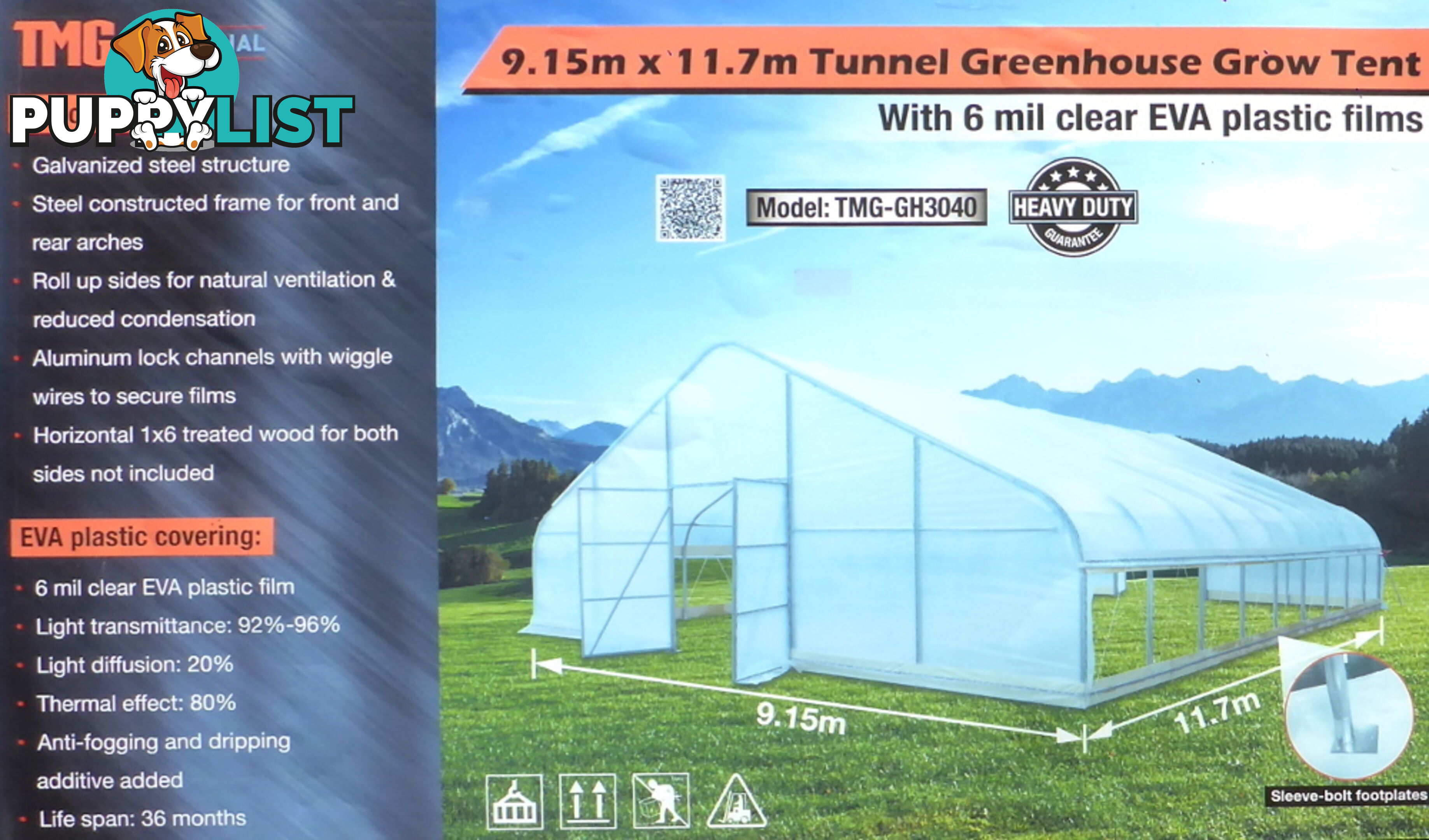 Huge 9.15m x 11.7m (107m2) Greenhouse Tunnel Building Grow Tent