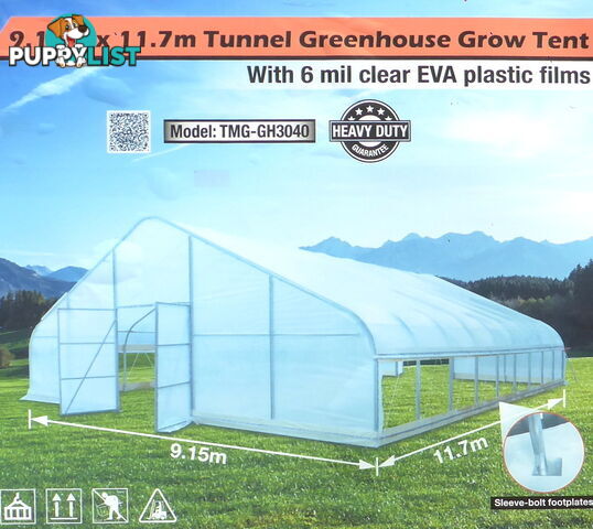 Huge 9.15m x 11.7m (107m2) Greenhouse Tunnel Building Grow Tent