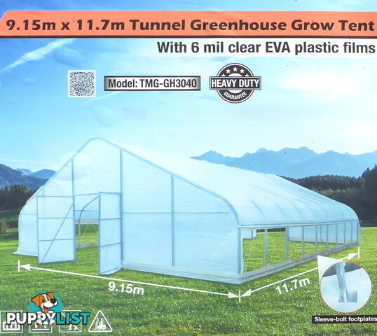 Huge 9.15m x 11.7m (107m2) Greenhouse Tunnel Building Grow Tent