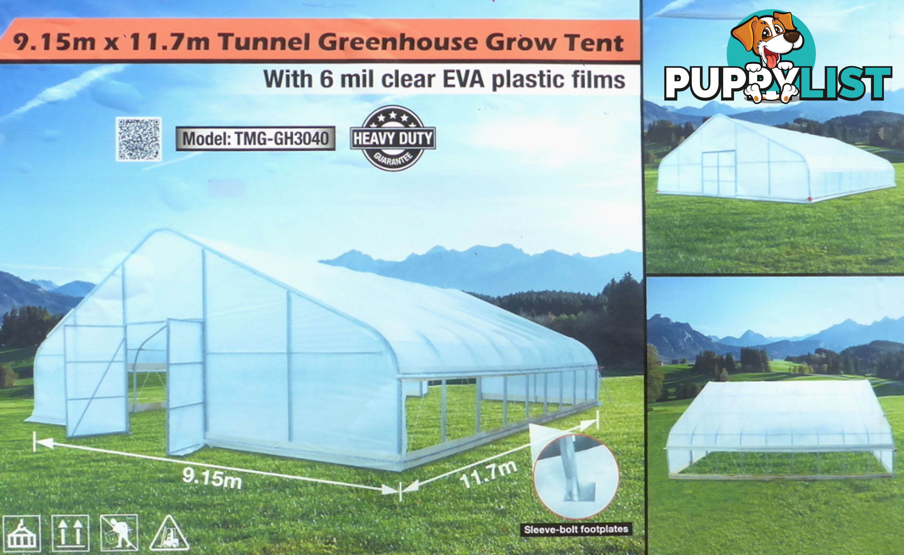 Huge 9.15m x 11.7m (107m2) Greenhouse Tunnel Building Grow Tent