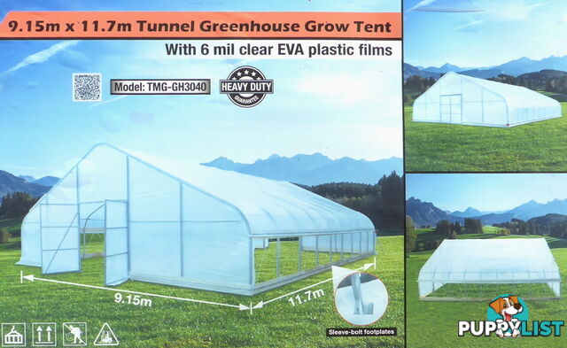 Huge 9.15m x 11.7m (107m2) Greenhouse Tunnel Building Grow Tent