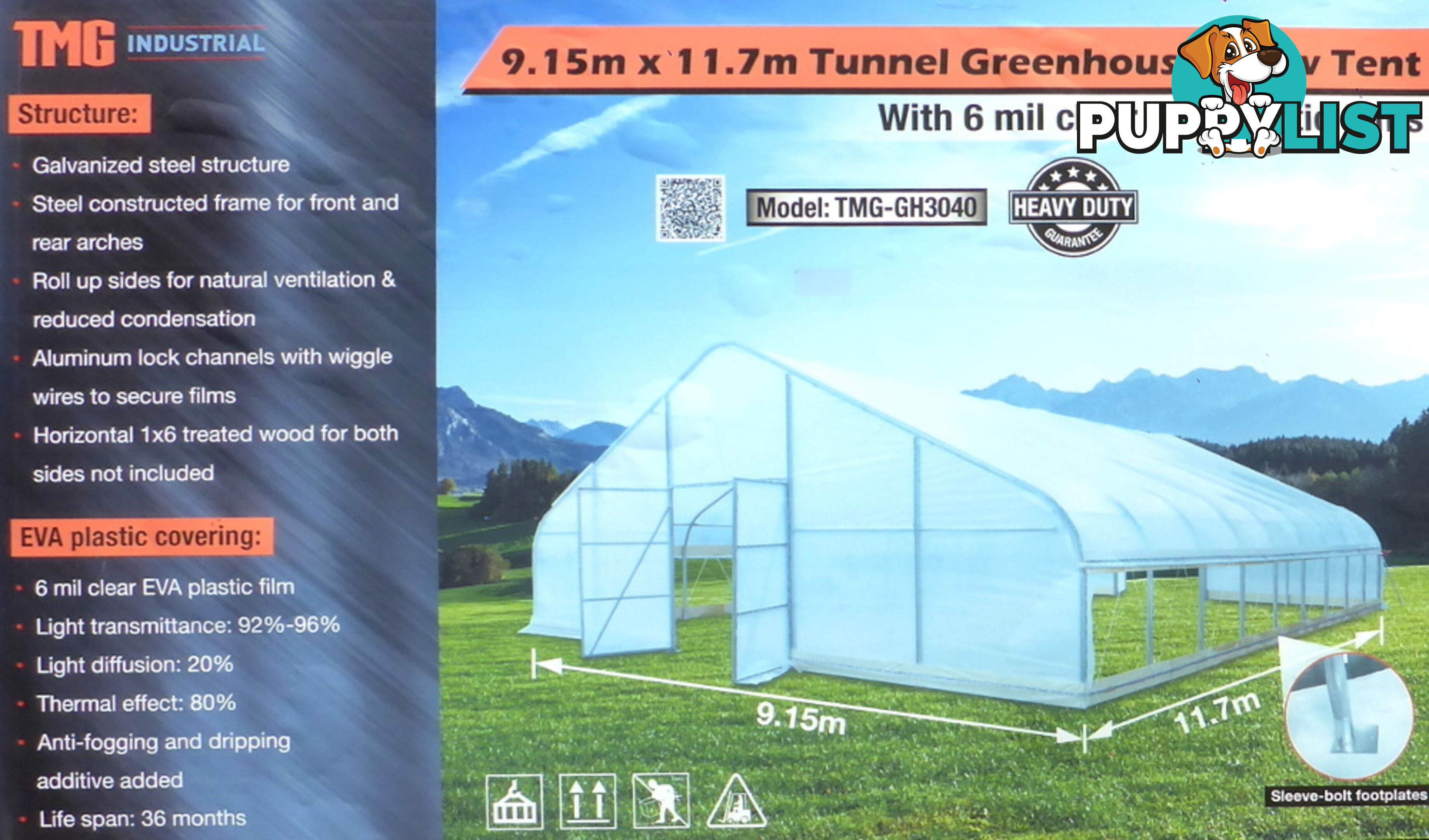 Huge 9.15m x 11.7m (107m2) Greenhouse Tunnel Building Grow Tent