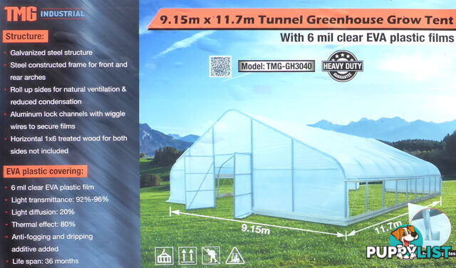 Huge 9.15m x 11.7m (107m2) Greenhouse Tunnel Building Grow Tent