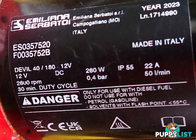 New Italian 110L Diesel Fuel Cell Tank with 12v Pump & Bowser trigger