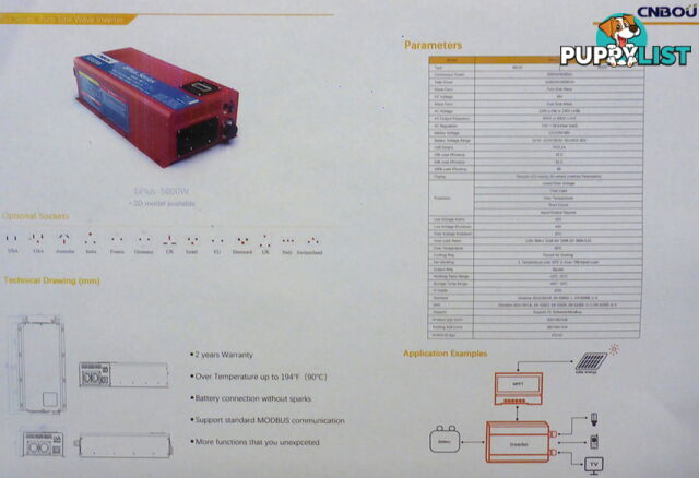 RRP $4175. New 5000w (15000w peak) 48Vdc-240Vac Pure Sine Wave Smart Power Inverter