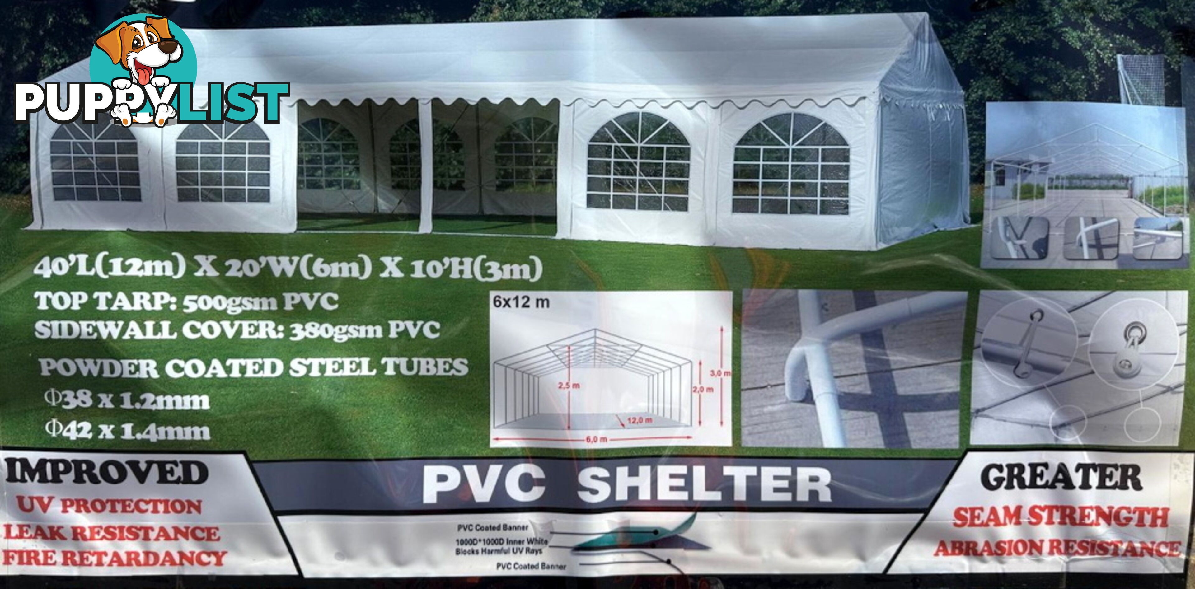 6m x 12m (72m2) Marquee Party & Wedding Tent with Heavy Duty PVC Roof & Walls
