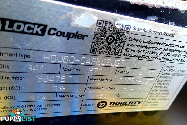 New Case 590ST Backhoe (44.45/50mm pin) Doherty Hydraulic Quick Hitch Coupling