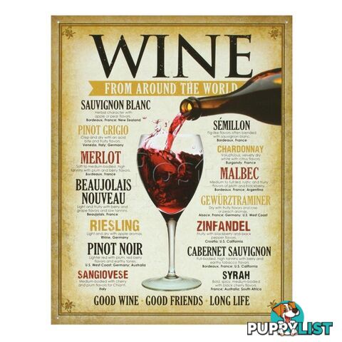 Wine From Around The World Retro Tin Sign