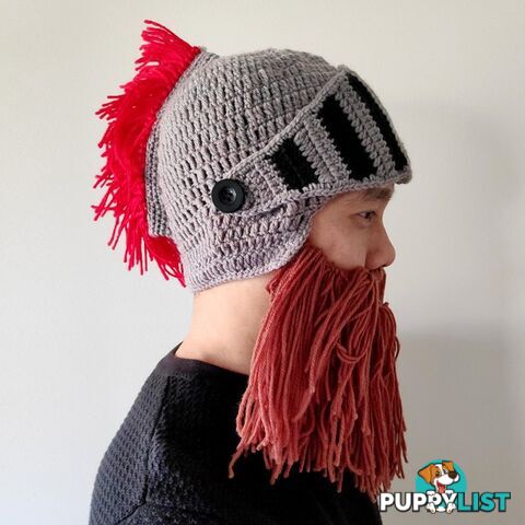 Medieval Roman Warrior Knitted Helmet Beanie with Beard