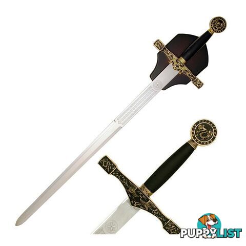 Gold Excalibur Sword with Wood Wall Plaque