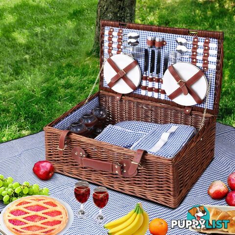 Alfresco 4 Person Picnic Basket With Outdoor Insulated Blanket