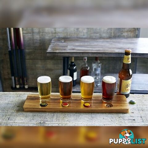 Beer Tasting Paddle with 4 Taster Glasses Flight Set