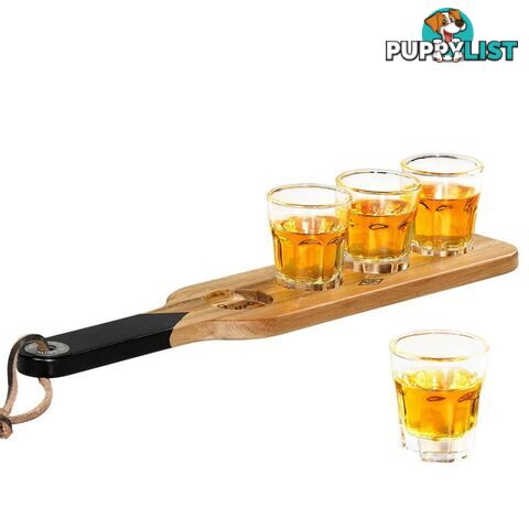 Serving Paddle with 4 Shot Glasses