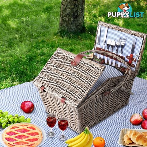 Alfresco 4 Person Picnic Wicker Basket With Outdoor Insulated Blanket