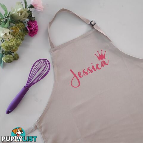 Personalised Beige Apron Name with Crown