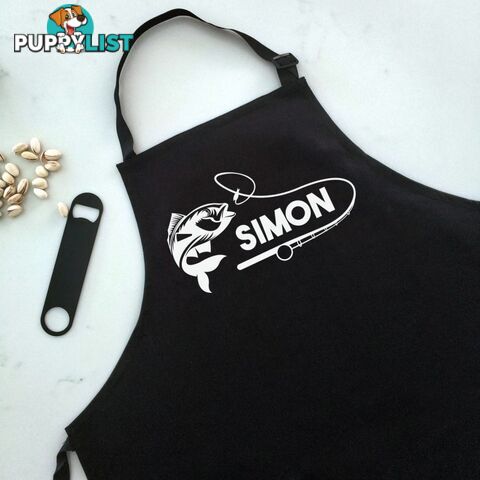 Man Fishing - Personalised Black Apron