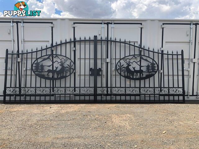 Set of 2 Large Unused 2023 Wrought Iron Style Gates with Wildlife Scene,