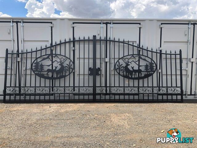 Set of 2 Large Unused 2023 Wrought Iron Style Gates with Wildlife Scene,