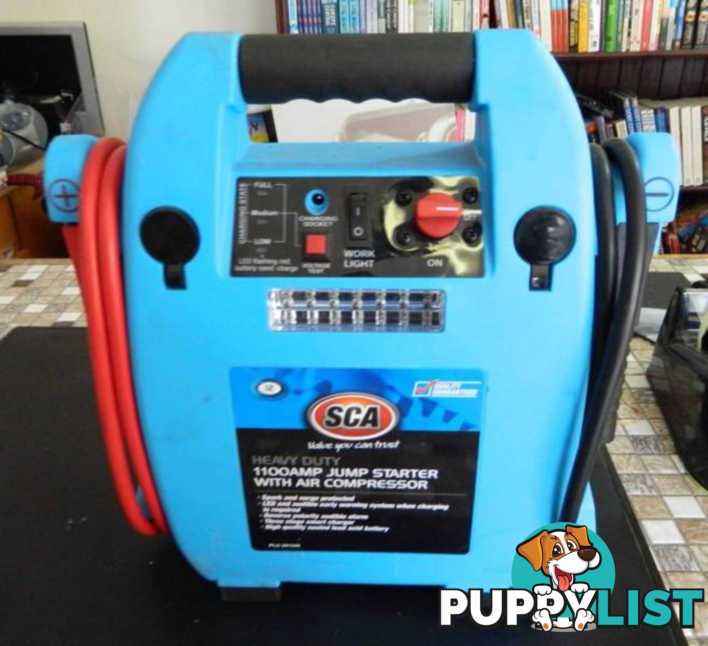 1100 Amp SCA Jumpstarter with Air Compressor and Attachments