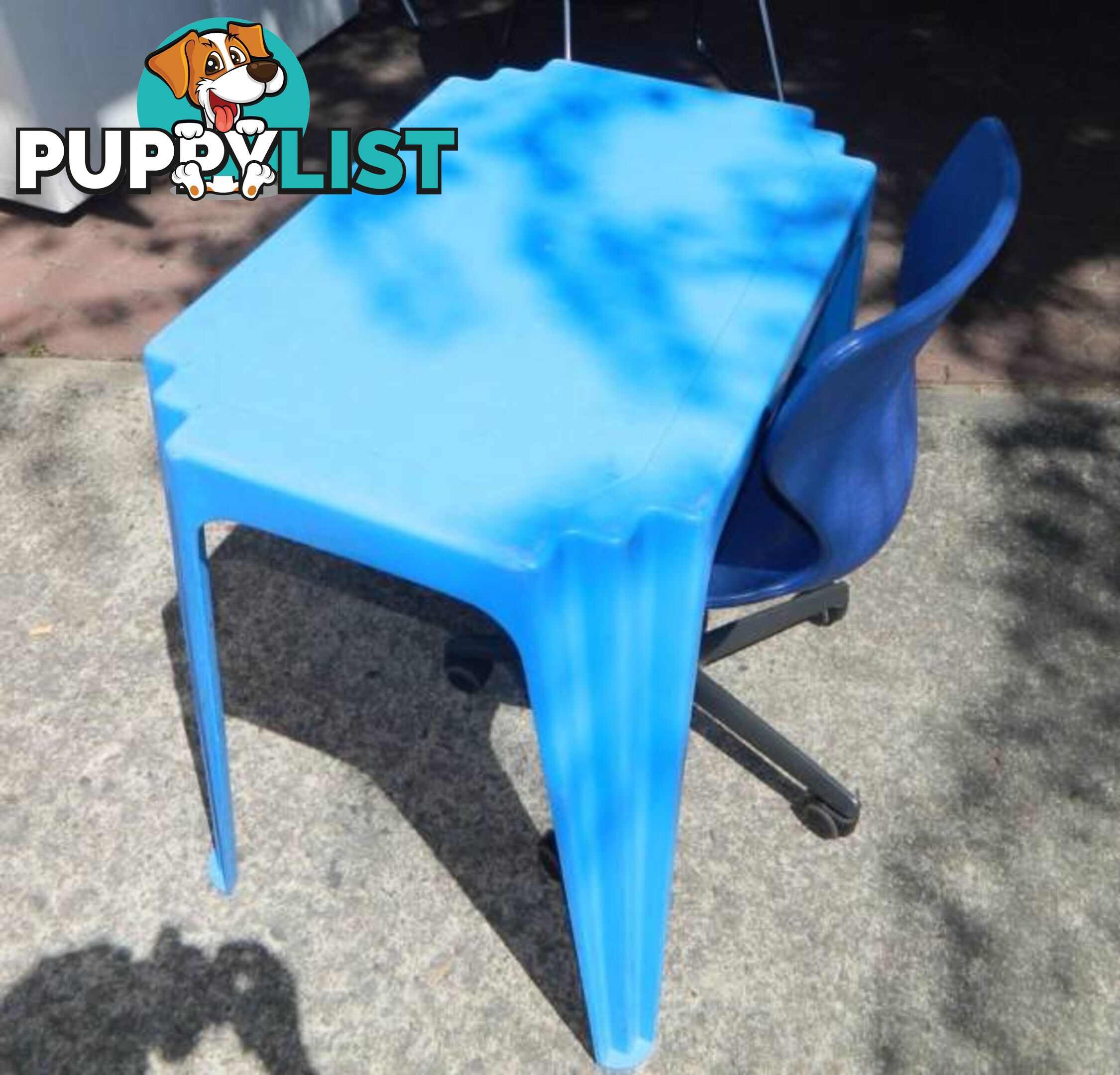 Plastic Blue Table with Blue Computer Chair