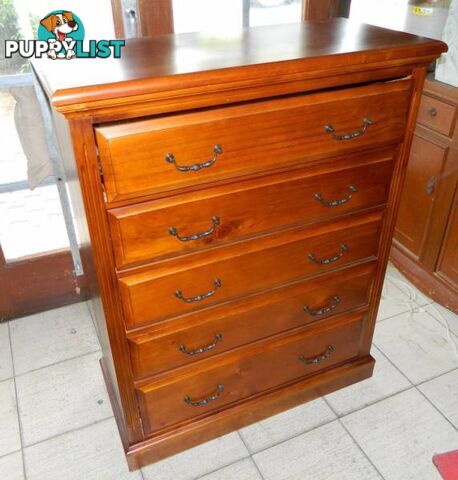 Quality Solid Wood 5 Drawer Tallboy