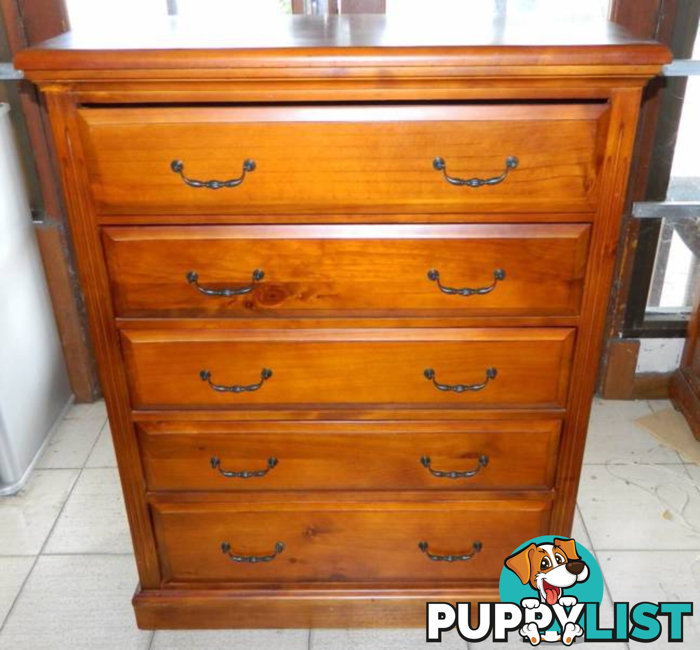 Quality Solid Wood 5 Drawer Tallboy