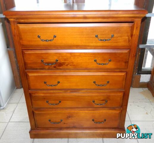 Quality Solid Wood 5 Drawer Tallboy