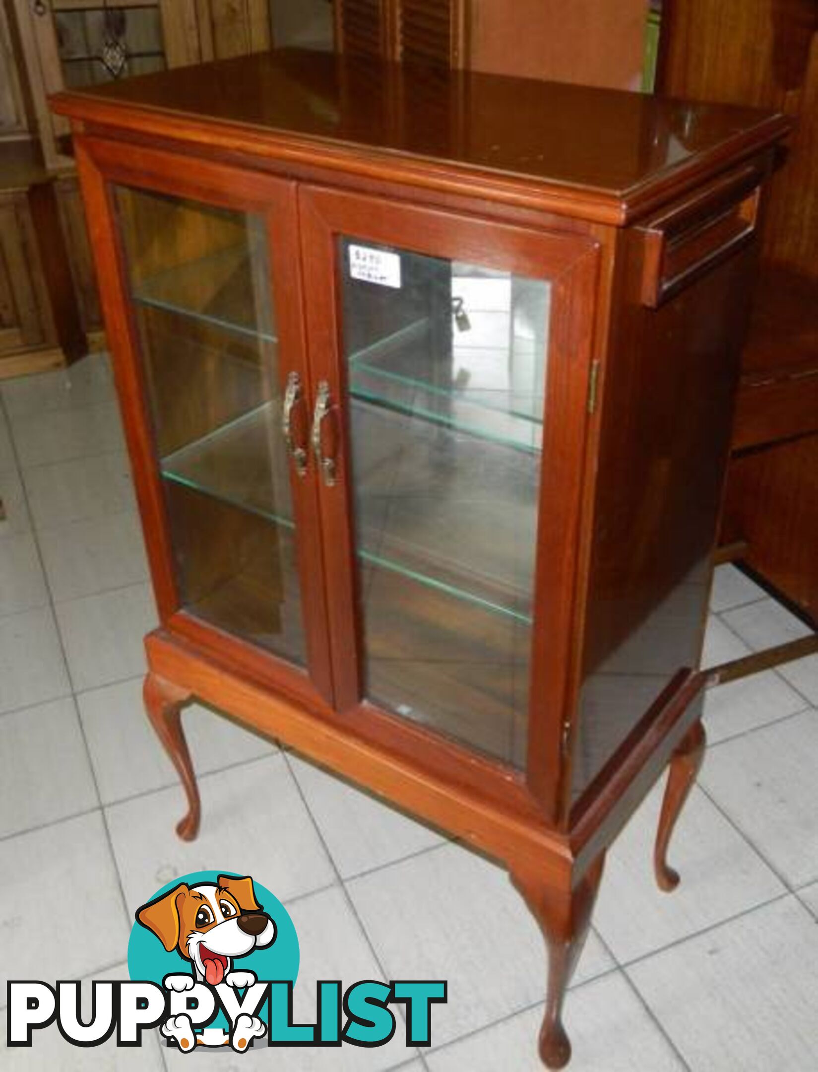 Antique 2 Door Mirror Backed Display Cabinet, Cabriole Legged !!!