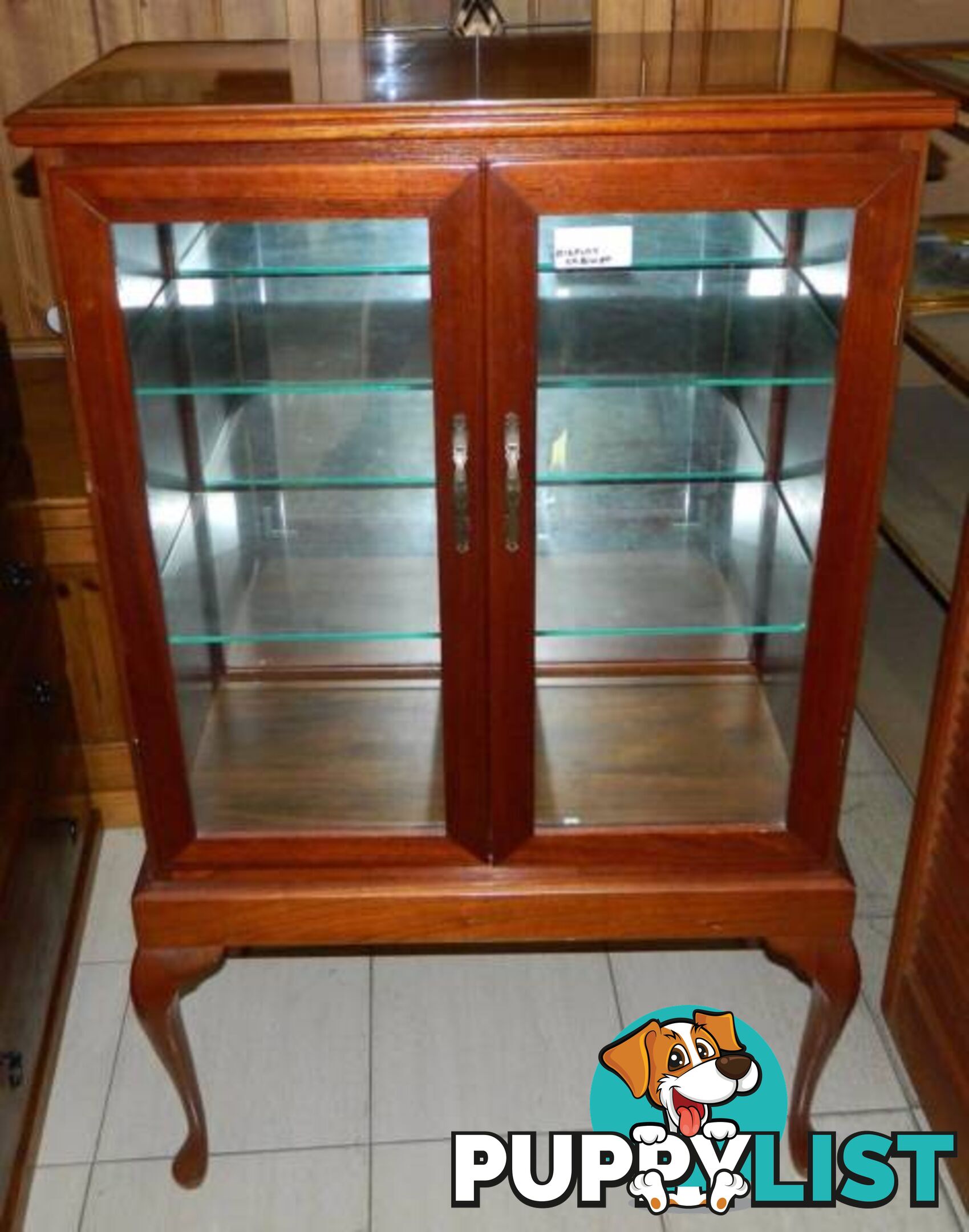 Antique 2 Door Mirror Backed Display Cabinet, Cabriole Legged !!!