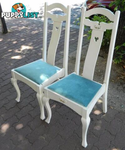 Pair Of Retro Ornate Wooden White Chairs !!!