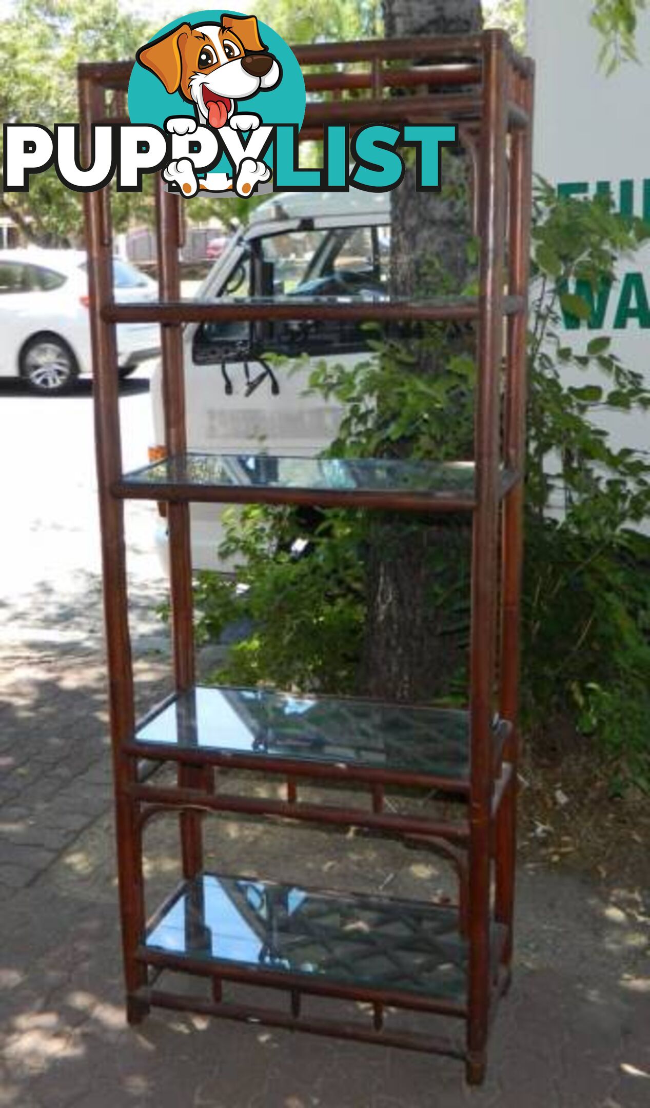 Lovely Cane Framed Glass Shelved Shelf