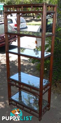 Lovely Cane Framed Glass Shelved Shelf