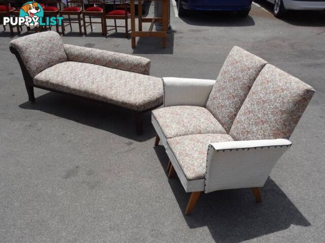 Vintage 1950's Chaise Lounge & Matching Fabric/Vinyl Armchairs