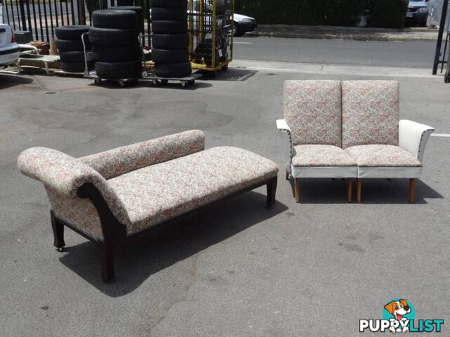 Vintage 1950's Chaise Lounge & Matching Fabric/Vinyl Armchairs